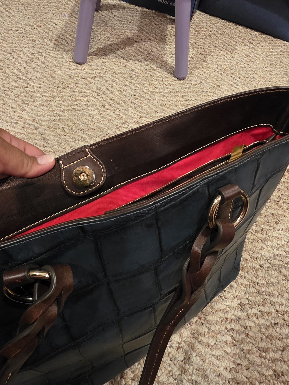 Dooney & Bourke Men's Blue Croc-Embossed Tote - Picture 9 of 14